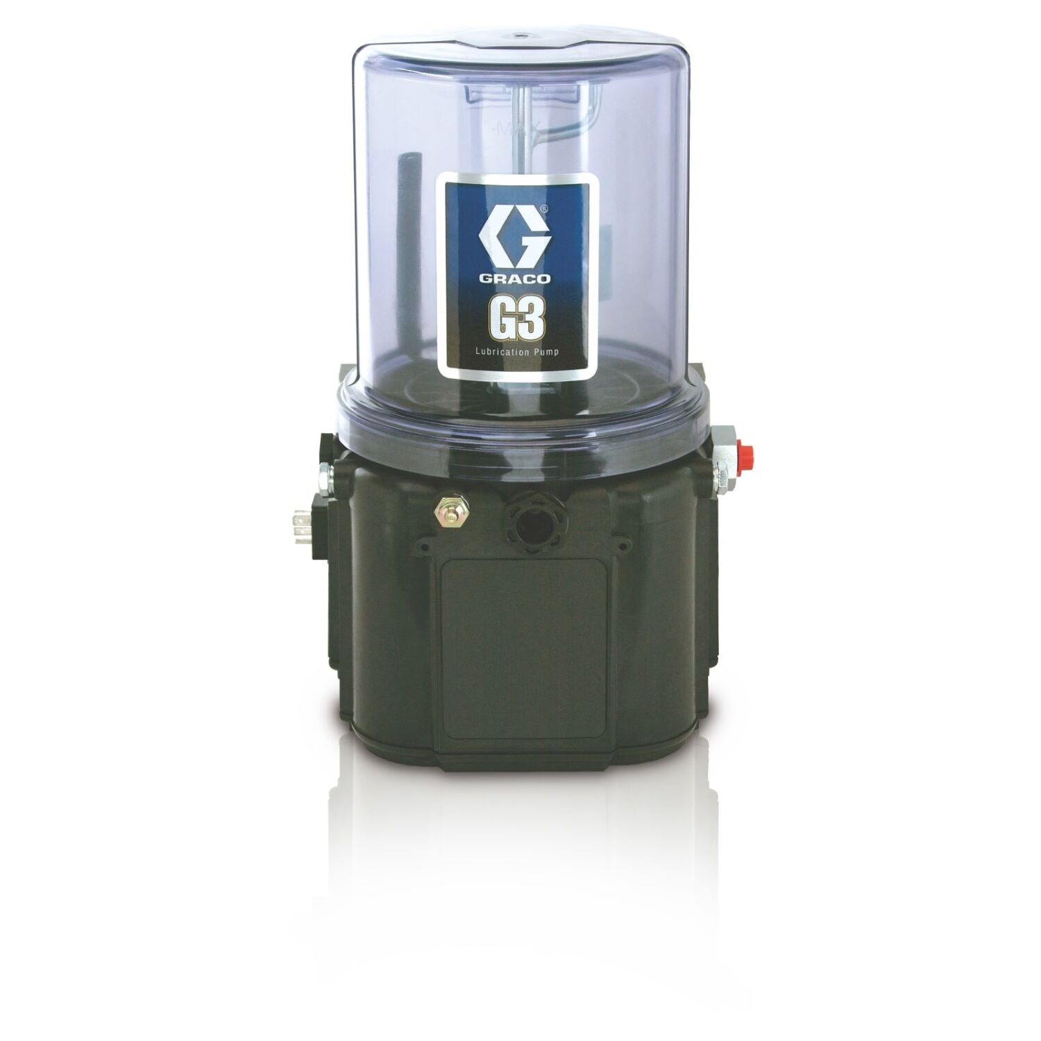 1 Bomba de lubricación con grasa estándar G3™, 24 VCC, 2 litros, placa de arrastre, nivel bajo externo, CPC